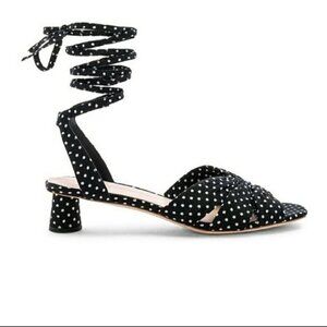 Loeffler Randall Leia Polka Dot Ankle Wrap Low Heel Sandals Size 8.5 B
